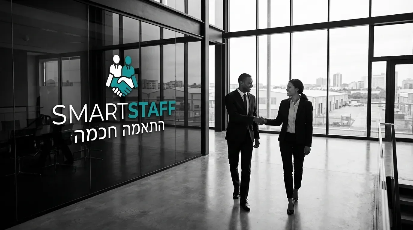 אנשי מקצוע עסקיים במשרד מודרני עם נוף לפארק תעשייתי