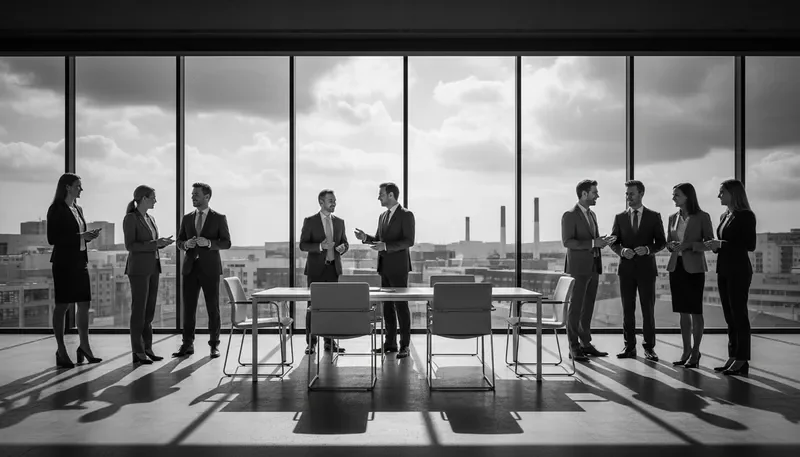 אנשי מקצוע בסביבת משרד מודרני – התאמה חכמה כוח אדם והשמה